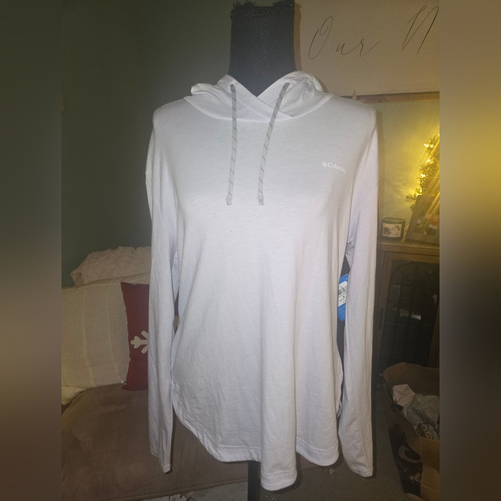 Columbia Women's White Hooded Lightweight Long Sleeve Top